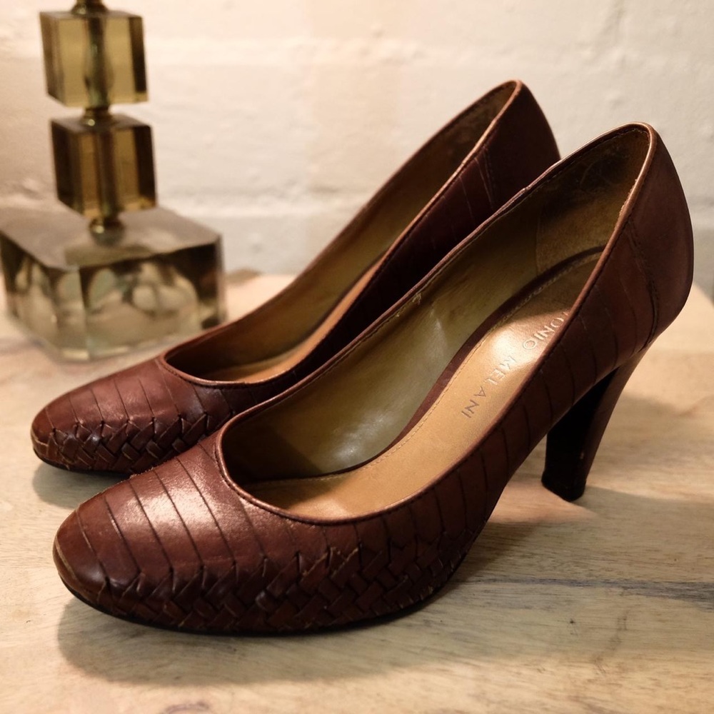 Antonio Melani Burgundy/Brown Woven Leather Heels (Size 6)